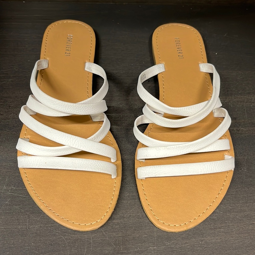 White strappy forever21 flat sandals